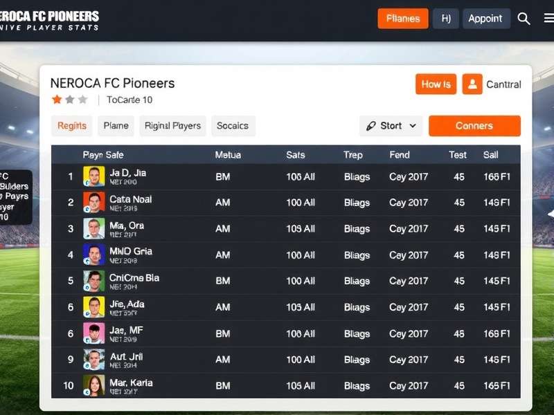 NEROCA FC Pioneers Team Building Interface NEROCA FC Pioneers team building screen showing regional player stats